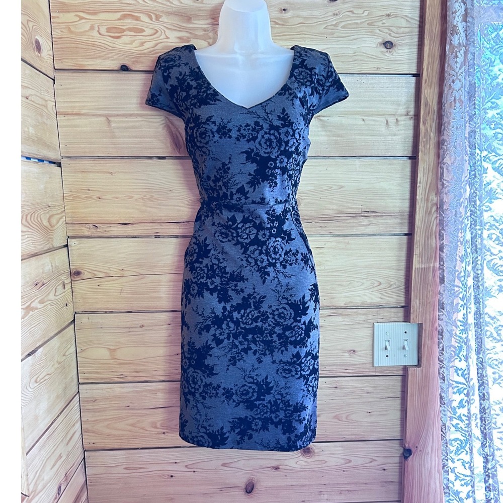 Burned Out‎ Velvet Floral Sheath Dress Size Medium Grey Cap Wedding Event Formal